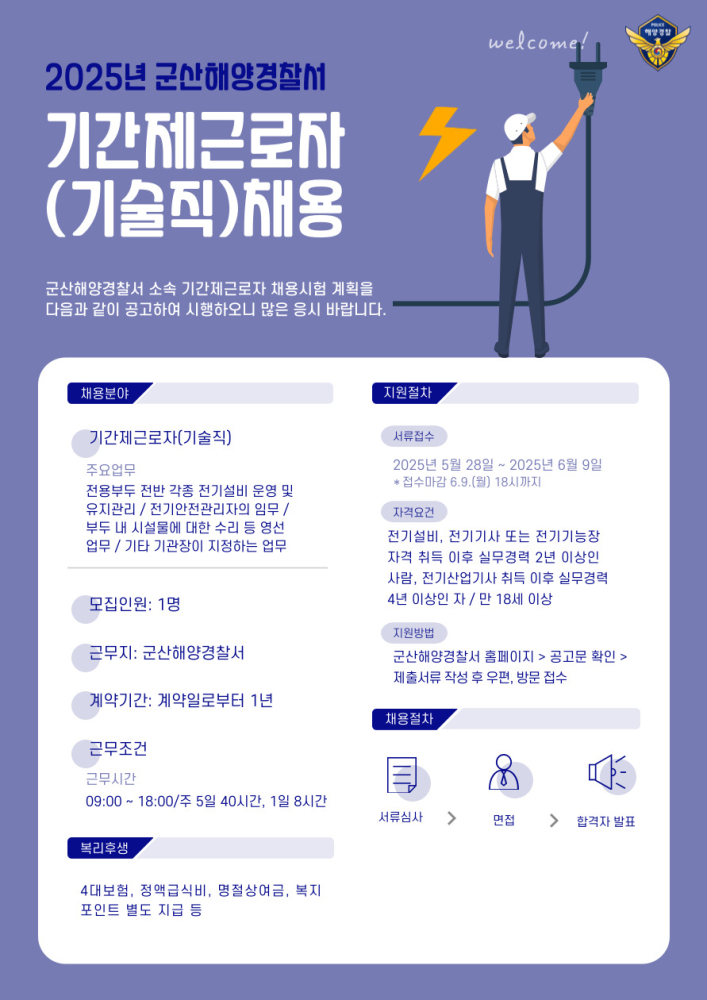 2025년군산해양경찰서기간제근로자(기술직)채용공고포스터