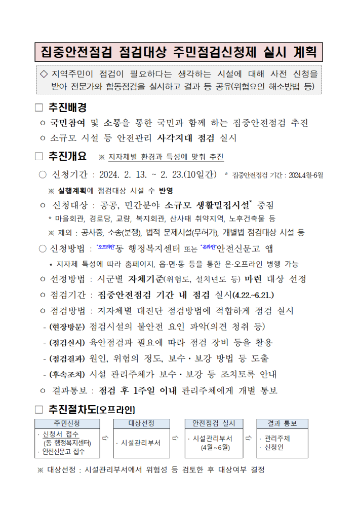 2024년집중안전점검점검대상주민점검신청제실시계획2001