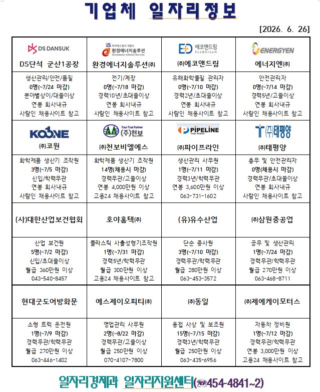 기업체일자리정보(06.26.)