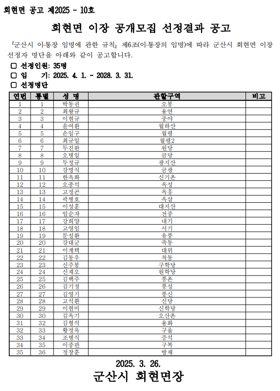 회현면이장공고