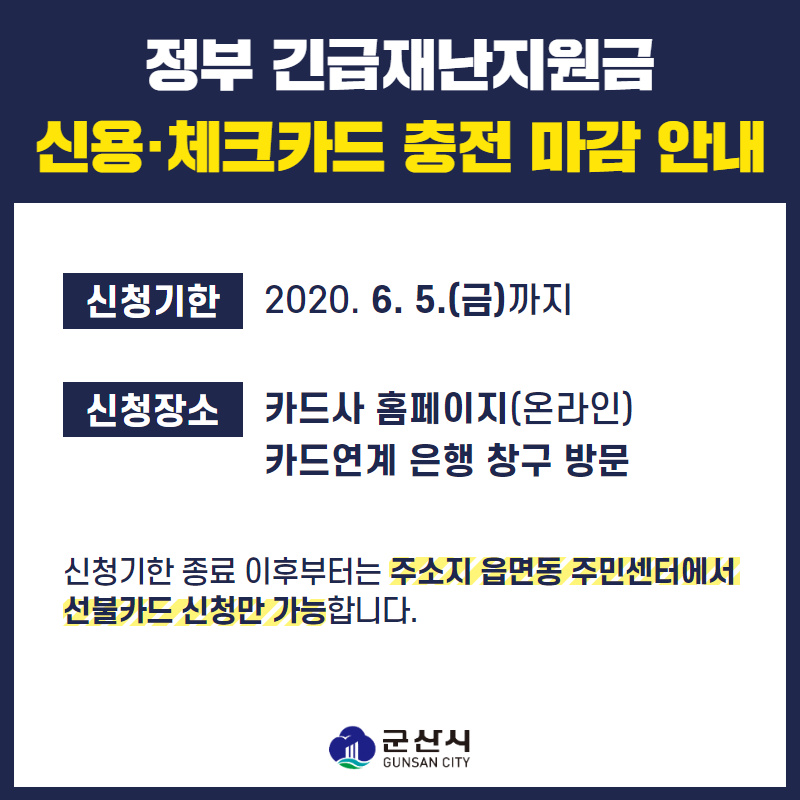 정부긴급재난지원금신용체크카드충전마감안내