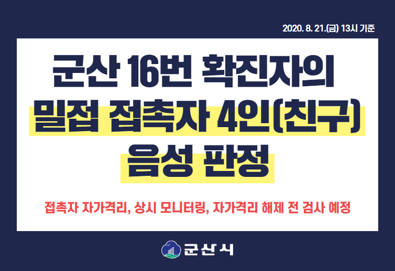 군산16번확진자밀접접촉자4인전원음성