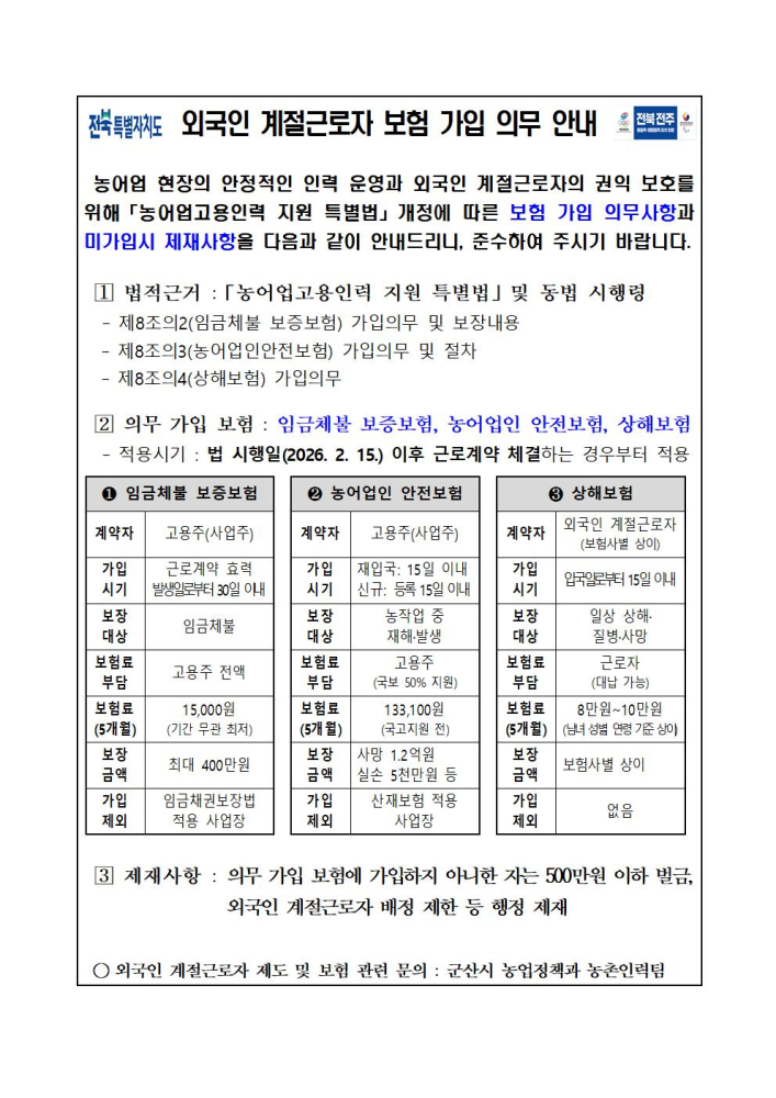 2026외국인계절근로자보험가입의무안내문